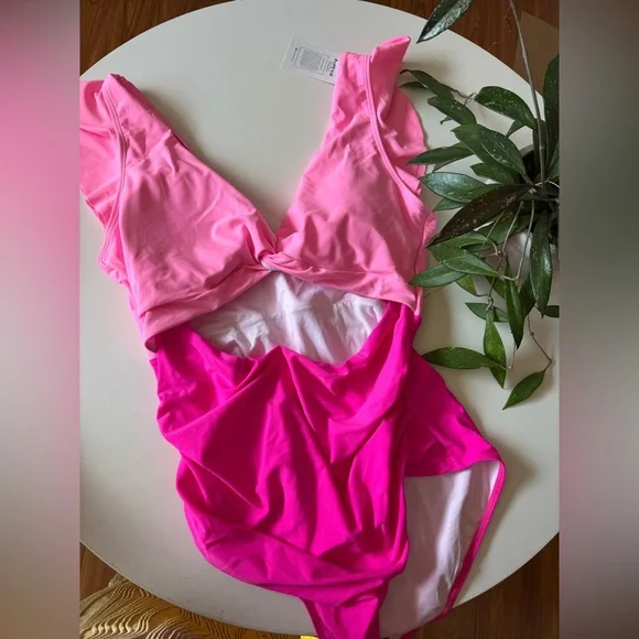 NWT Pink Ruffle One-Piece Swimsuit - Picture 3 of 6